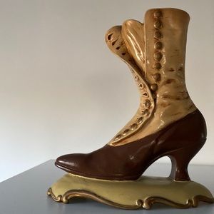 Vintage Atlantic Mold Ceramic Victorian She Boot vase Statue